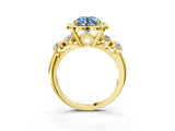 Yellow gold Fancy Blue Round  Cut Diamond Floral Halo Engagement Ring with Shared Prong Setting 5