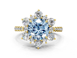 Yellow gold Fancy Blue Round  Cut Diamond Floral Halo Pave Band with Prong Setting_37