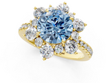 Yellow gold Fancy Blue Round  Cut Diamond Floral Halo Pave Band with Prong Setting_38