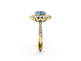 Yellow gold Fancy Blue Round  Cut Diamond Floral Halo Pave Band with Prong Setting_39