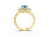 Yellow gold Fancy Blue Round  Cut Diamond Floral Halo Pave Band with Prong Setting_40