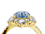 Yellow gold Fancy Blue Round  Cut Diamond Floral Halo Pave Band with Prong Setting_41