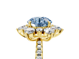 Yellow gold Fancy Blue Round  Cut Diamond Floral Halo Pave Band with Prong Setting_42