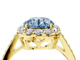 Yellow gold Fancy Blue Round Cut Diamond Floral Halo Ring with Pavé Band and Prong Setting_7