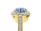 Yellow gold Fancy Blue Round Cut Diamond Floral Halo Ring with Pavé Band and Prong Setting_8