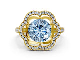 Yellow gold Fancy Blue Round Cut Diamond Floral Halo Split Shank Prong Setting Ring