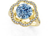 Yellow gold Fancy Blue Round Cut Diamond Floral Halo Split Shank Prong Setting Ring_1