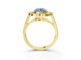 Yellow gold Fancy Blue Round Cut Diamond Floral Halo Split Shank Prong Setting Ring_3