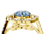 Yellow gold Fancy Blue Round Cut Diamond Floral Halo Split Shank Prong Setting Ring_4