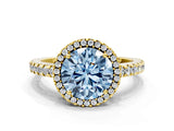 Yellow gold Fancy Blue Round Cut Diamond Halo Engagement Ring with Pavé Band and Prong Setting_27