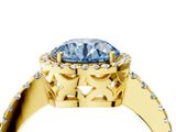 Yellow gold Fancy Blue Round Cut Diamond Halo Engagement Ring with Pavé Band and Prong Setting_31