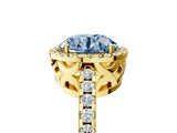 Yellow gold Fancy Blue Round Cut Diamond Halo Engagement Ring with Pavé Band and Prong Setting_32
