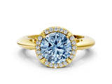Yellow gold Fancy Blue Round  Cut Diamond Halo Engagement Ring with Split Shank and Four-Prong Setting_89