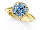 Yellow gold Fancy Blue Round  Cut Diamond Halo Engagement Ring with Split Shank and Four-Prong Setting_90
