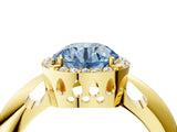 Yellow gold Fancy Blue Round  Cut Diamond Halo Engagement Ring with Split Shank and Four-Prong Setting_93
