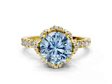 Yellow gold Fancy Blue Round Cut Diamond Halo Pave Band with Four-Prong Setting_3