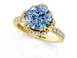 Yellow gold Fancy Blue Round Cut Diamond Halo Pave Band with Four-Prong Setting_4