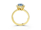 Yellow gold Fancy Blue Round Cut Diamond Halo Pave Band with Four-Prong Setting_6