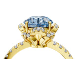 Yellow gold Fancy Blue Round Cut Diamond Halo Pave Band with Four-Prong Setting_7