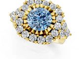 Yellow gold Fancy Blue Round Cut Diamond Halo Ring with Pavé Band and Four-Prong Setting_42