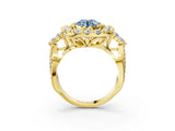 Yellow gold Fancy Blue Round Cut Diamond Halo Ring with Pavé Band and Four-Prong Setting_44