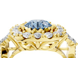 Yellow gold Fancy Blue Round Cut Diamond Halo Ring with Pavé Band and Four-Prong Setting_45