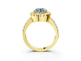 Yellow gold Fancy Blue Round Cut Diamond Halo Ring with Pavé Band and Prong Setting_3