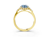 Yellow gold Fancy Blue Round Cut Diamond Halo Ring with Pear Side Stones and Prong Setting_54