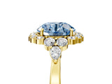 Yellow gold Fancy Blue Round Cut Diamond Halo Ring with Pear Side Stones and Prong Setting_56
