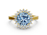 Yellow gold Fancy Blue Round  Cut Diamond Halo Ring with Round Brilliant Halo and Solitaire Band_87