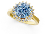 Yellow gold Fancy Blue Round  Cut Diamond Halo Ring with Round Brilliant Halo and Solitaire Band_88