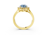 Yellow gold Fancy Blue Round  Cut Diamond Halo Ring with Round Brilliant Halo and Solitaire Band_90