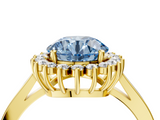 Yellow gold Fancy Blue Round  Cut Diamond Halo Ring with Round Brilliant Halo and Solitaire Band_91