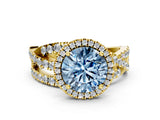 Yellow gold Fancy Blue Round Cut Diamond Halo Ring with Round Split Shank and Prong Setting_36