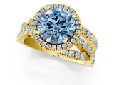 Yellow gold Fancy Blue Round Cut Diamond Halo Ring with Round Split Shank and Prong Setting_37