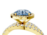 Yellow gold Fancy Blue Round Cut Diamond Halo Ring with Round Split Shank and Prong Setting_40