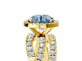Yellow gold Fancy Blue Round Cut Diamond Halo Ring with Round Split Shank and Prong Setting_41