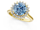 Yellow gold Fancy Blue Round  Cut Diamond Halo Ring with Solitaire Band and Prong Setting_54