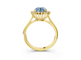 Yellow gold Fancy Blue Round  Cut Diamond Halo Ring with Solitaire Band and Prong Setting_56