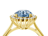 Yellow gold Fancy Blue Round  Cut Diamond Halo Ring with Solitaire Band and Prong Setting_57