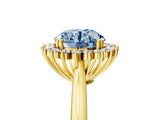 Yellow gold Fancy Blue Round  Cut Diamond Halo Ring with Solitaire Band and Prong Setting_58