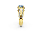 Yellow gold Fancy Blue Round Cut Diamond Halo Ring with Split Shank Pavé Band and Four-Prong Setting_2