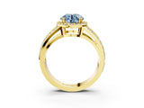 Yellow gold Fancy Blue Round Cut Diamond Halo Ring with Split Shank Pavé Band and Four-Prong Setting_3