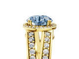 Yellow gold Fancy Blue Round Cut Diamond Halo Ring with Split Shank Pavé Band and Four-Prong Setting_5