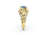 Yellow gold Fancy Blue Round Cut Diamond Halo Ring with Split Shank and Bezel Accents and Four-Prong Setting_2