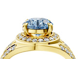 Yellow gold Fancy Blue Round Cut Diamond Halo Ring with Split Shank and Bezel Accents and Four-Prong Setting_4