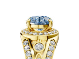 Yellow gold Fancy Blue Round Cut Diamond Halo Ring with Split Shank and Bezel Accents and Four-Prong Setting_5
