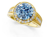 Yellow gold Fancy Blue Round Cut Diamond Halo Ring with Split Shank and Bezel Accents and Prong Setting_1