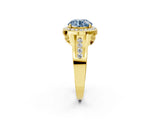 Yellow gold Fancy Blue Round Cut Diamond Halo Ring with Split Shank and Bezel Accents and Prong Setting_2
