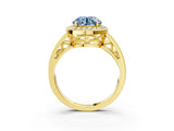 Yellow gold Fancy Blue Round Cut Diamond Halo Ring with Split Shank and Bezel Accents and Prong Setting_3